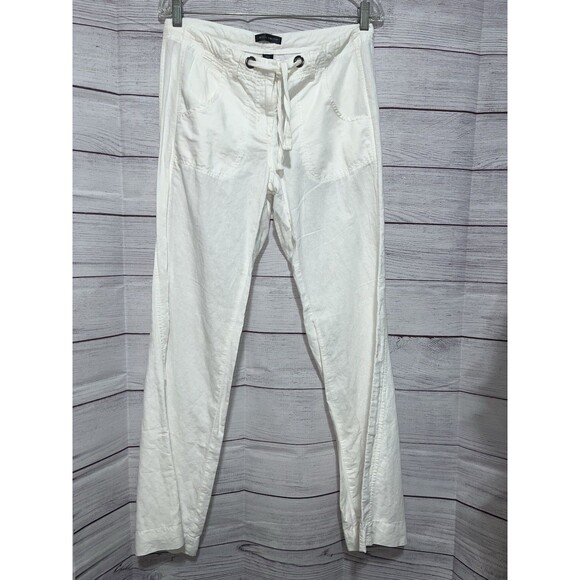 Willi Smith 6 White 100% Linen Pants Front Zip Boho Coastal Minimalist - Picture 1 of 4